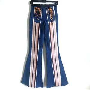 JUDITH MARCH DENIM FLARE W/ LACEUP INSET & STRIPES